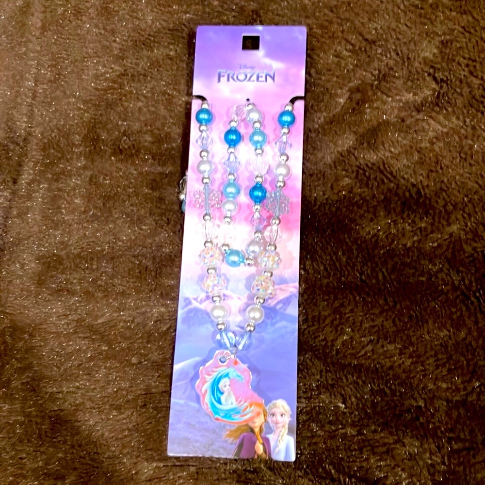 Disney Frozen Blue and White Beaded Necklace & Bracelet Set. New.